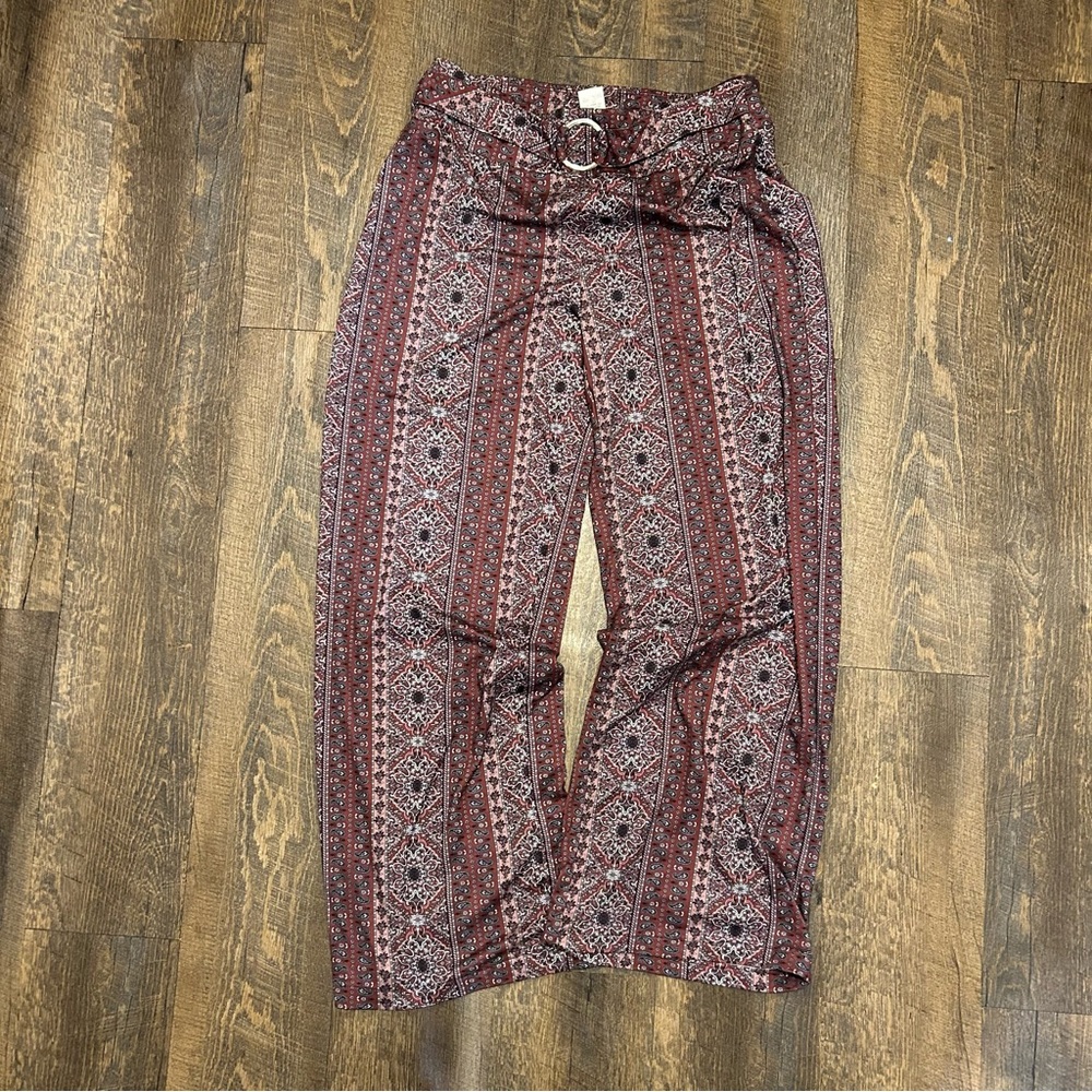 Joe B by Joe Benbassetti Boho Paisley Wide Leg Pants Burgundy Medium